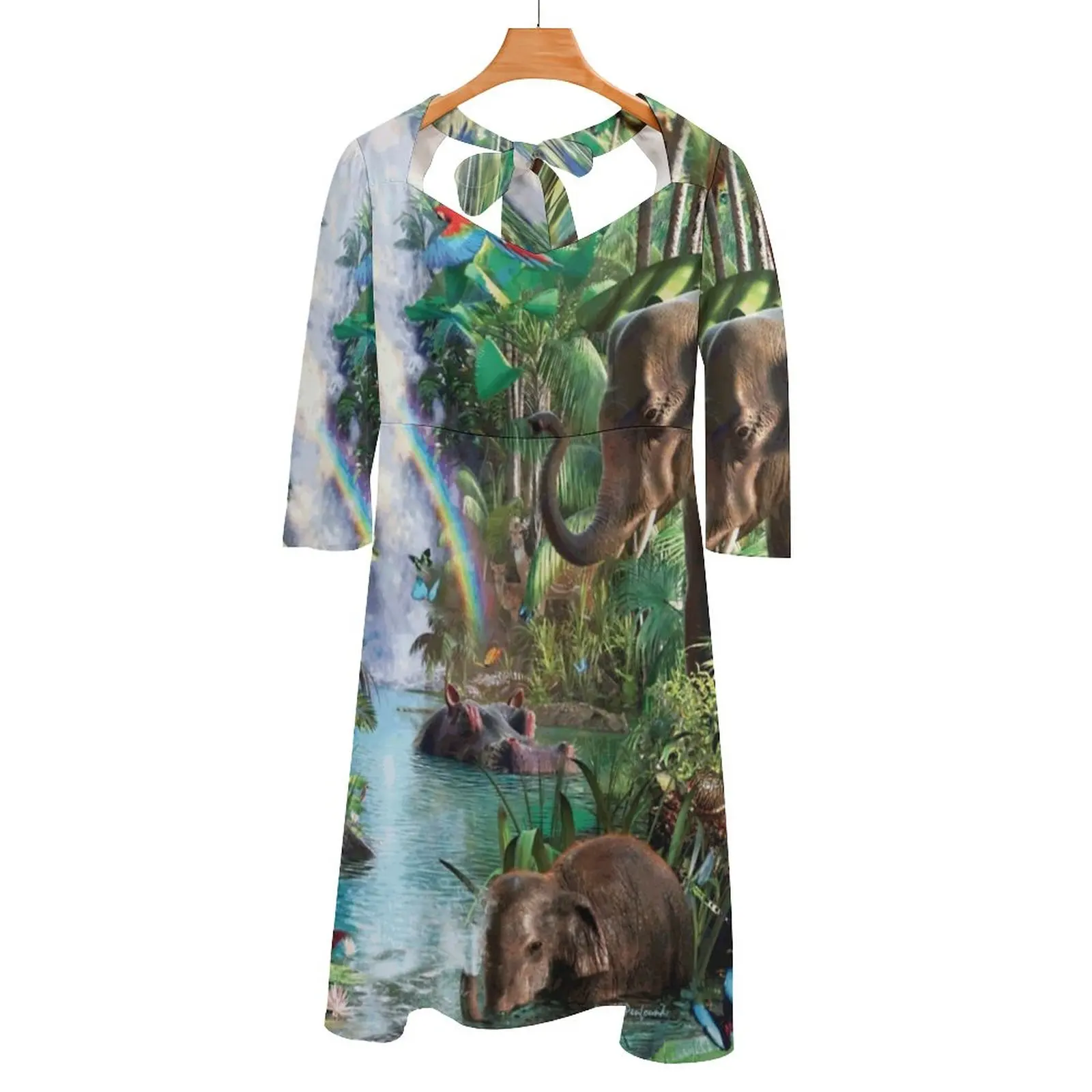 

Jungle Book Back Lacing Backless Dress Square Neck Dress Fashion Printed Dress 6Xl Animals Animal Art Elephants Elephant Baby