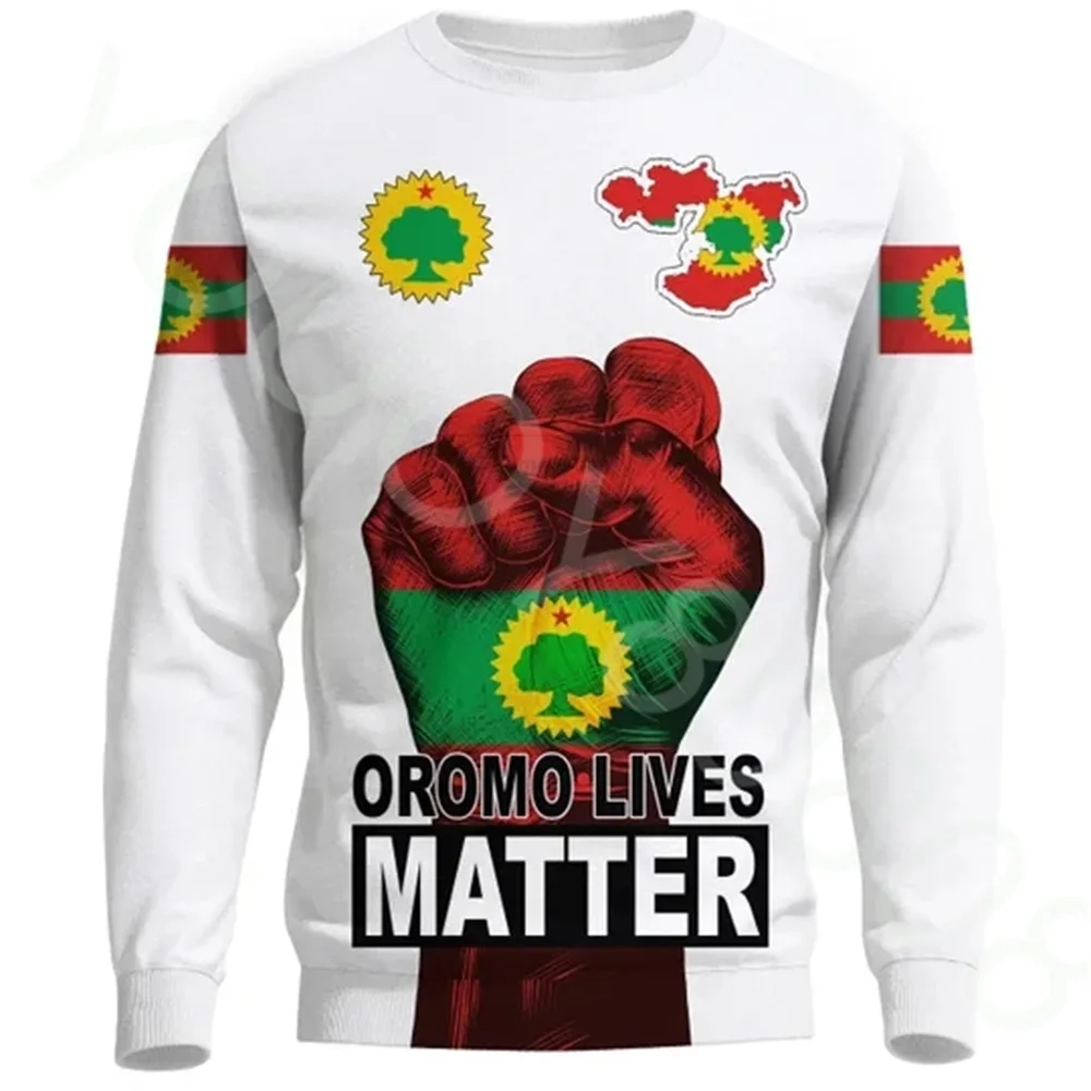 

African Men's Sweatshirt Long Sleeve Sweatshirt Print Loose Oromo Lives Matter Spring and Autumn New Crew Neck Sweatshirt Tops