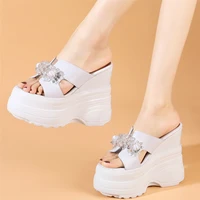 2022 punk slippers women genuine leather wedges high heel gladiator sandals female open toe platform party pumps casual shoes