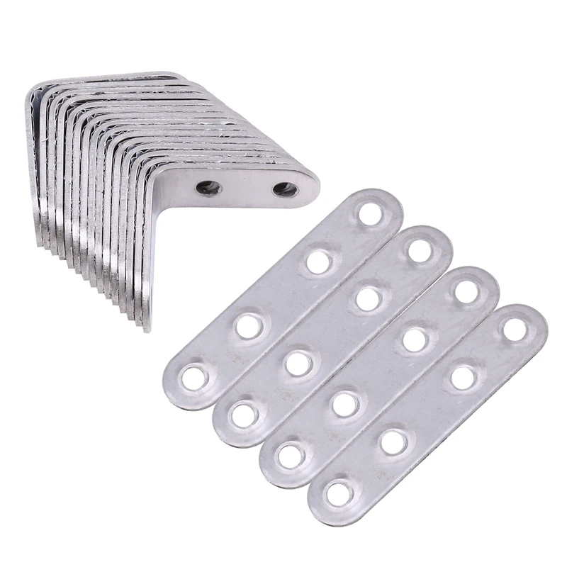 

20-Piece Stainless Steel Holder 16 By 40 X 40 Mm 90 Degrees Right Angle L-Shaped Brackets And 4 Pieces Of A Wide Corner Connecto