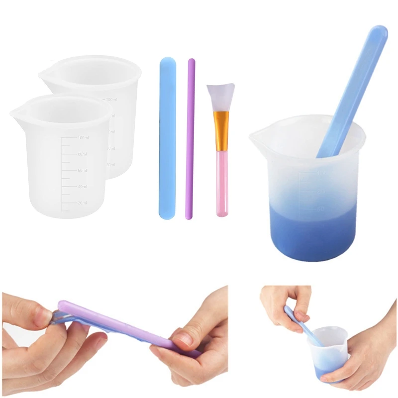 

124A Silicone Resin Measuring Cups Tool Kit 100 ml Measure Cups Silicone Popsicle Stir Sticks for Epoxy Resin Mixing Molds