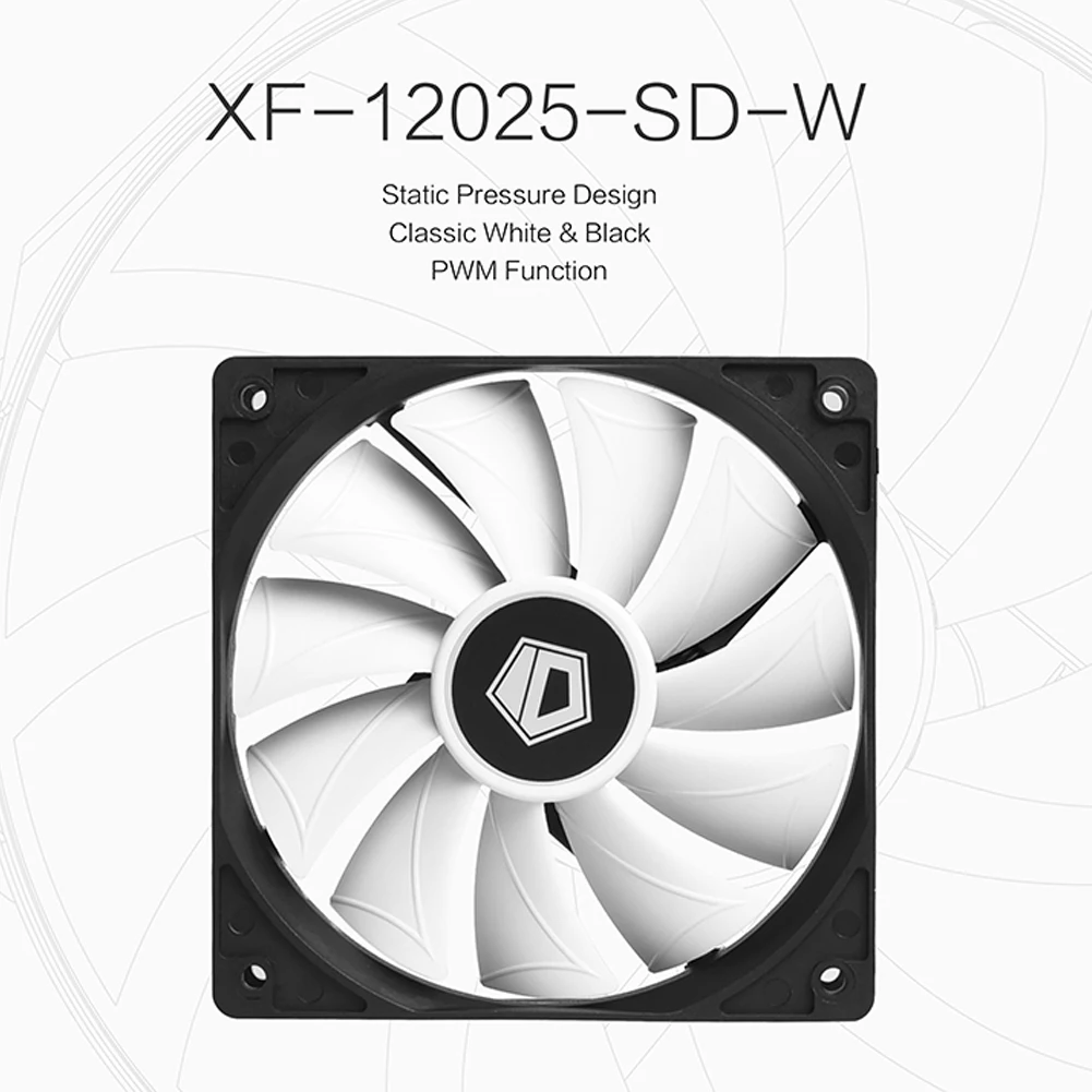 

ID-COOLING XF-12025-SD-W PWM PC Case Fan Black Frame White Blade Computer Chassis Fan 120mm PWM Computer Case Cooling Fan Hot