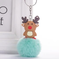 christmas elk plush ball shape keyring keychain hanging pendant for car bag decor