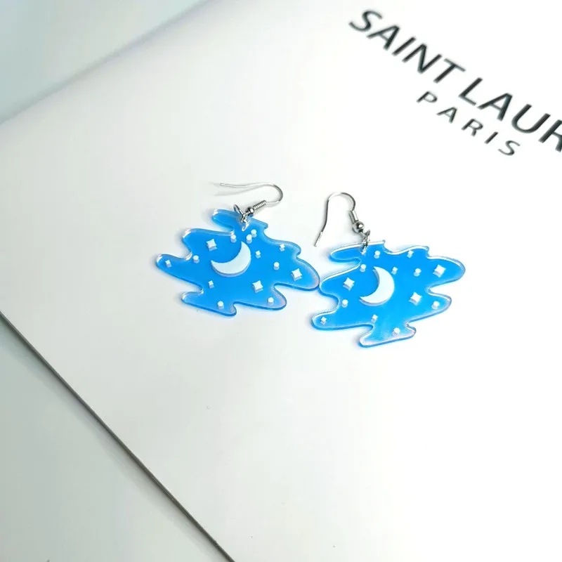 1 пара сережек в виде звезд и Луны с облаками звездами очаровательные Акриловые