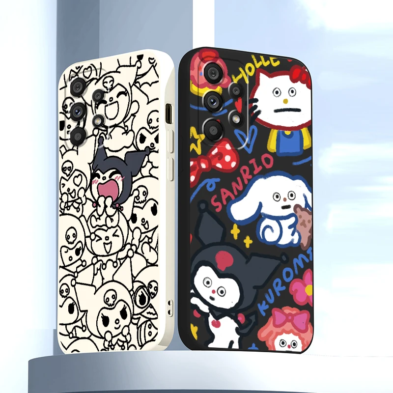 

Sanrio Kuromi Hello Kitty Liquid Rope Phone Case For Samsung A73 A53 A33 A52 A32 A23 A22 A71 A51 A21S A03S A50 A30 5G Cover Capa