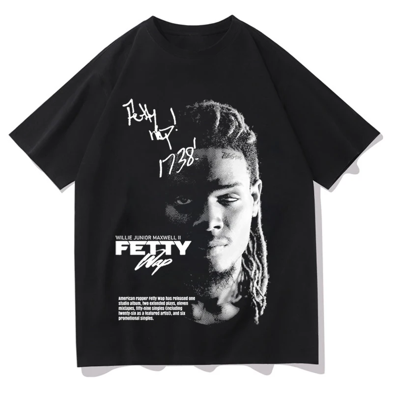 

FETTY WAP Print 2022 Original Black White Harajuku Pattern Men T-Shirts 100% Cotton Casual Street Fashion ShortSleeves New Tees