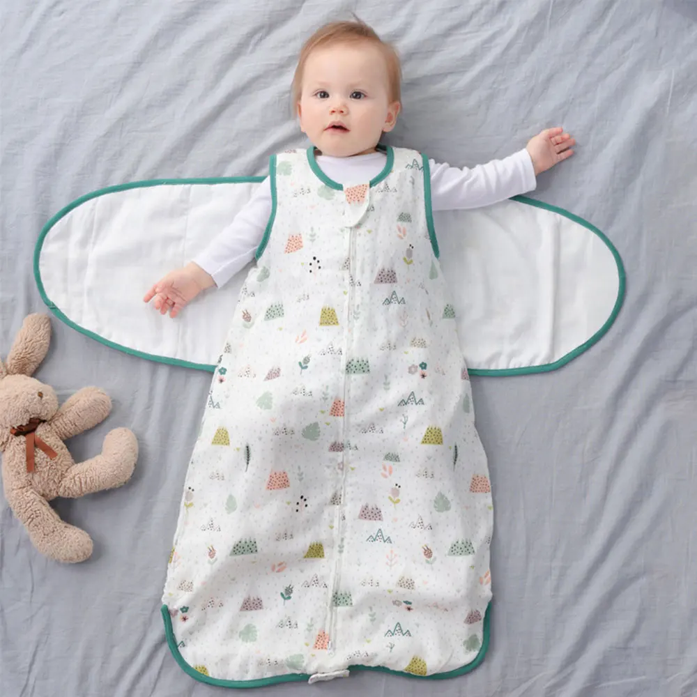 Baby Sleeping Bag Wearable Blanket Newborn Swaddle Wrap Sack Gauze Bamboo Cotton Spring 1Tog Sleep Bag Changing Diaper 0-24M