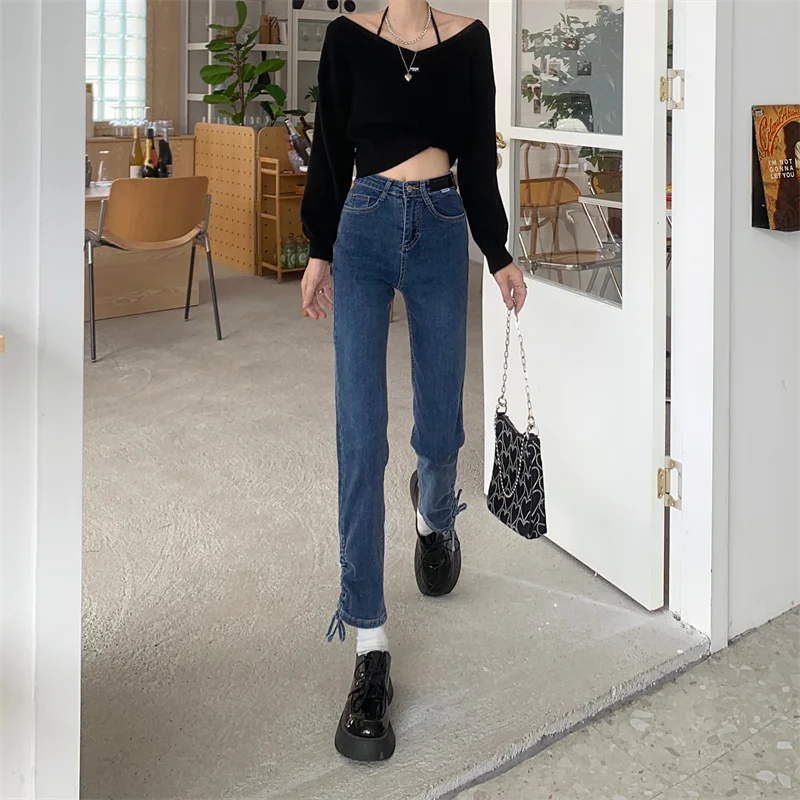 DD1969  New high-waisted slim design niche nine-point straight-leg women's jeans