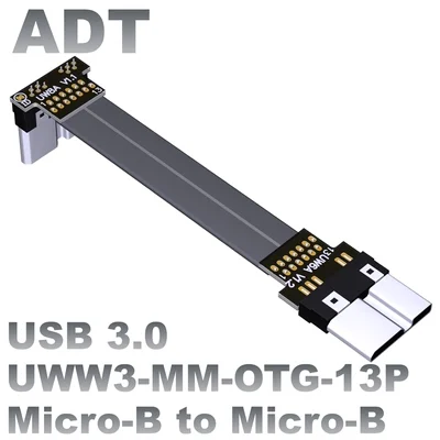 

USB3.0 Male To Male TX-TX OTG Extension Flat Cable Micro-B To Micro-B USB 3.0 Data Connector Wire Dual 90 Degree Riser Adapter