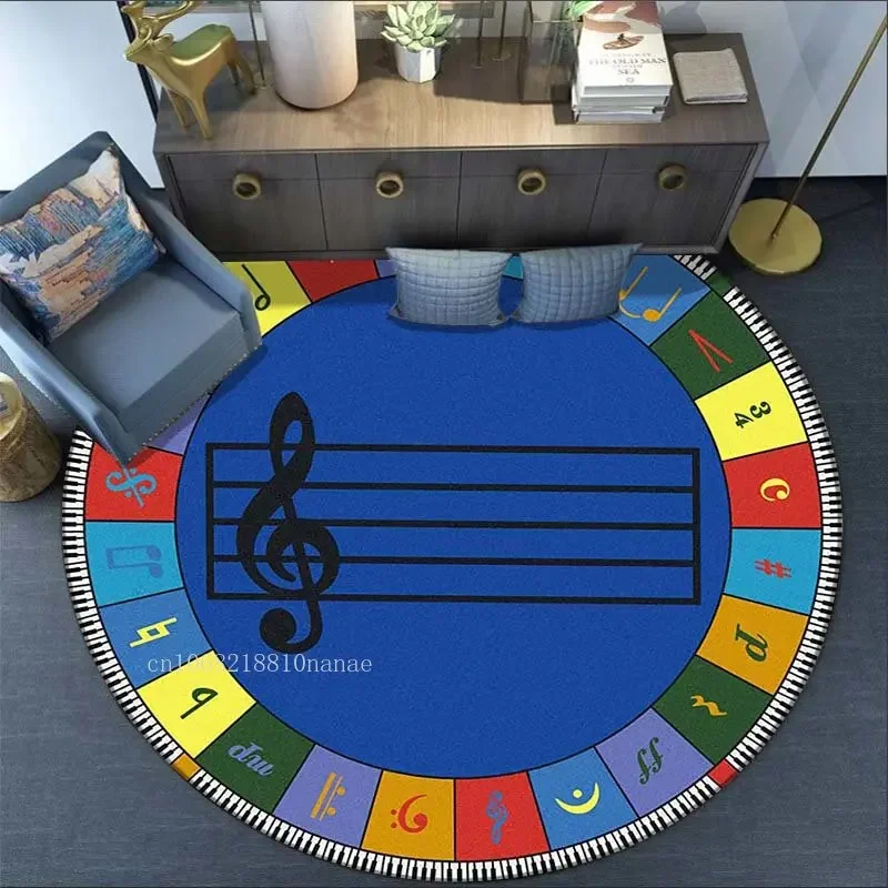 Современное музыкальное пианино круглый ковер черно-белый музыкальные ноты