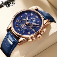 2022 lige mens watches top brand luxury fashion quartz watch men leather date waterproof sport chronograph relogio masculinobox