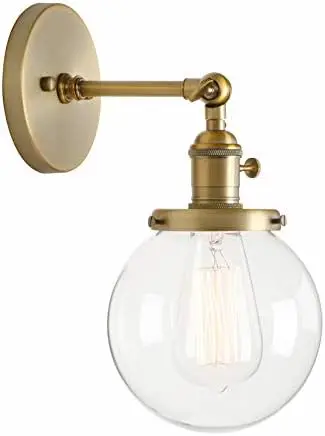 

Industrial Sconce Lighting Fixture with Mini 5.9" Round Clear Glass Hand Blown Shade (Black) Monkey lamp Room decorations for