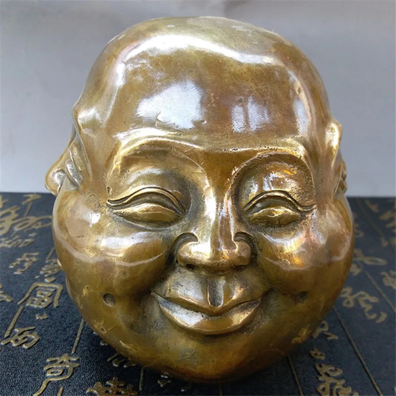 Китайский Бронзовый резьба 4 лицо Будды счастливая Angry грустно удовольствие