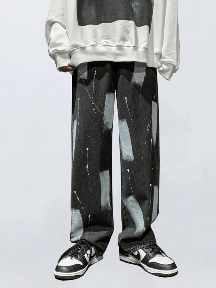 Four Seasons Men's Jeans Trend Hip Hop Straight Loose Wide Leg Pants Skateboard Pants Street Men Plus Size Trousers Ins Hot Sale