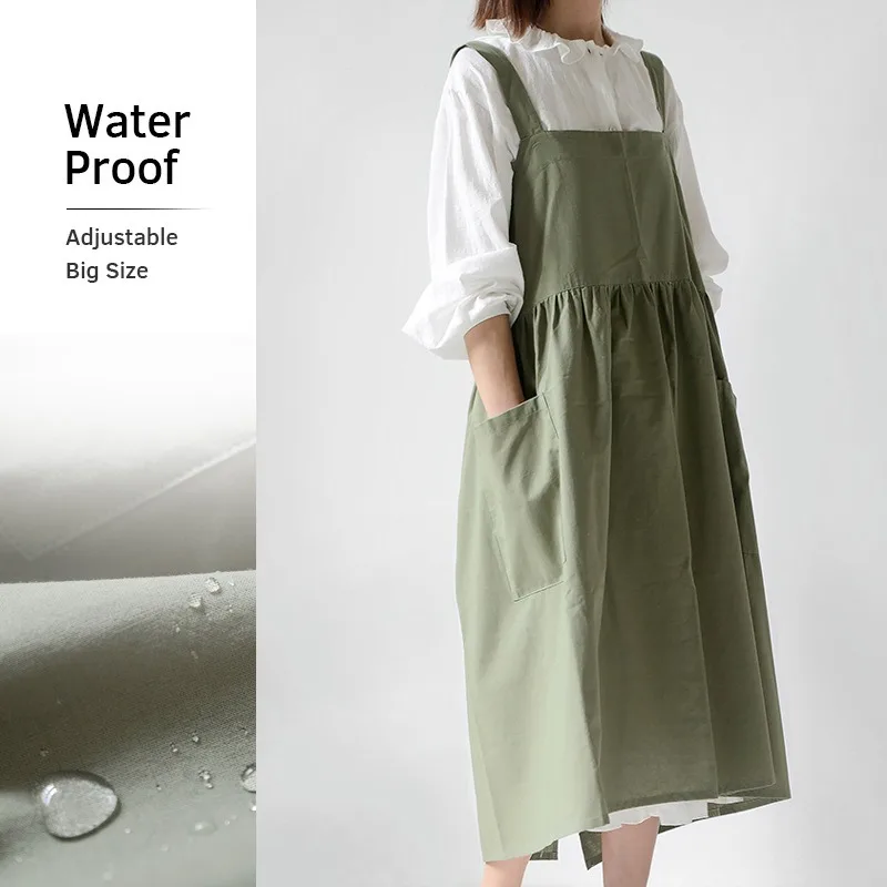 

2023 Summer Autumn Women Fashion Cotton Linen Dress Plain Sundress Apron Garden Work Pinafore Dress Loose Pockets Mid-Calf Dress