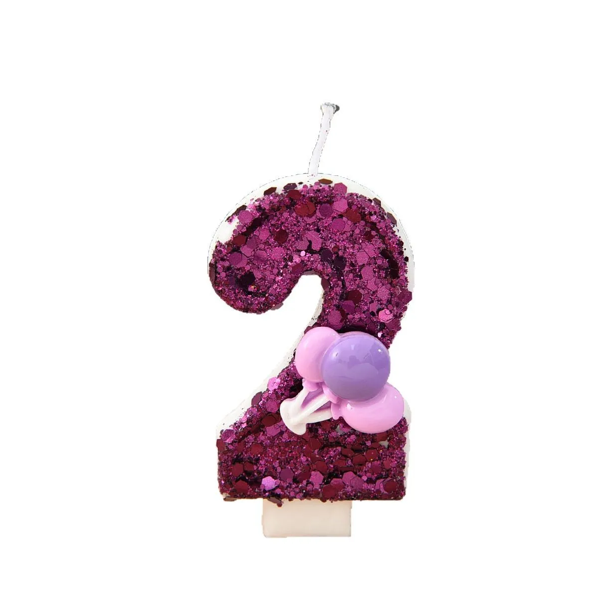 Фото Розовые цифровые свечи-шарики, темно-фиолетовые свечи для десертов и тортов с пайетками, праздничные украшения для создания атмосферы вечеринки №5
