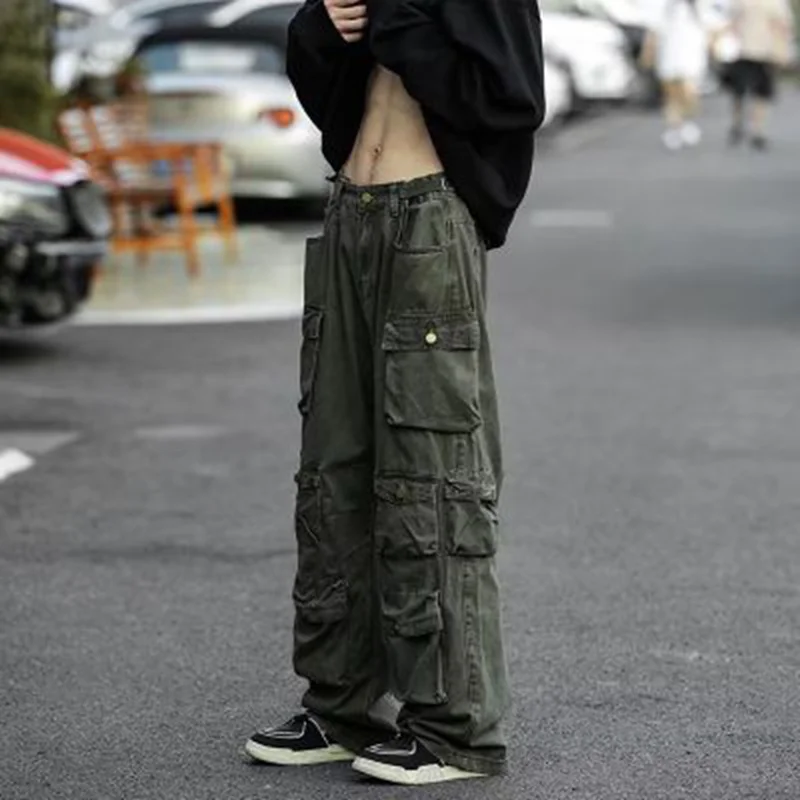 

Брюки-карго мужские с множеством карманов, военный зеленый комбинезон в стиле Харадзюку, корейские свободные брюки в стиле хип-хоп, Techwear, спортивные штаны, одежда
