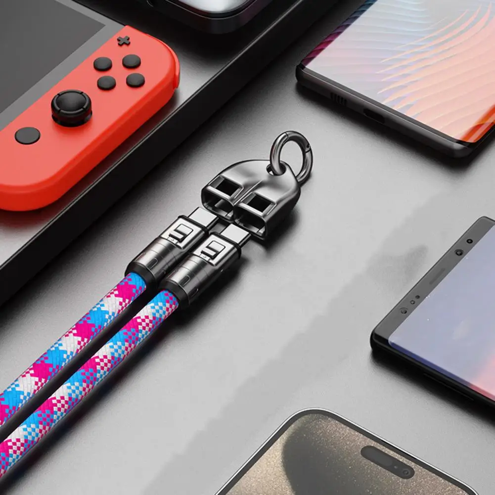 Фото Кабель для передачи данных Type-C, кабель для зарядки USB-C, 240 Вт, быстрый кабель для зарядки USB-C, 2-в-1, портативный браслет-шнурок для смартфонов №1