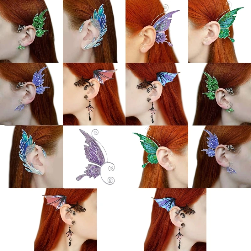 

Женские серьги-каффы без пирсинга, серьги в форме бабочки, дракона, крыльев, зажим для ушей эльфа, разноцветные Феи в стиле панк