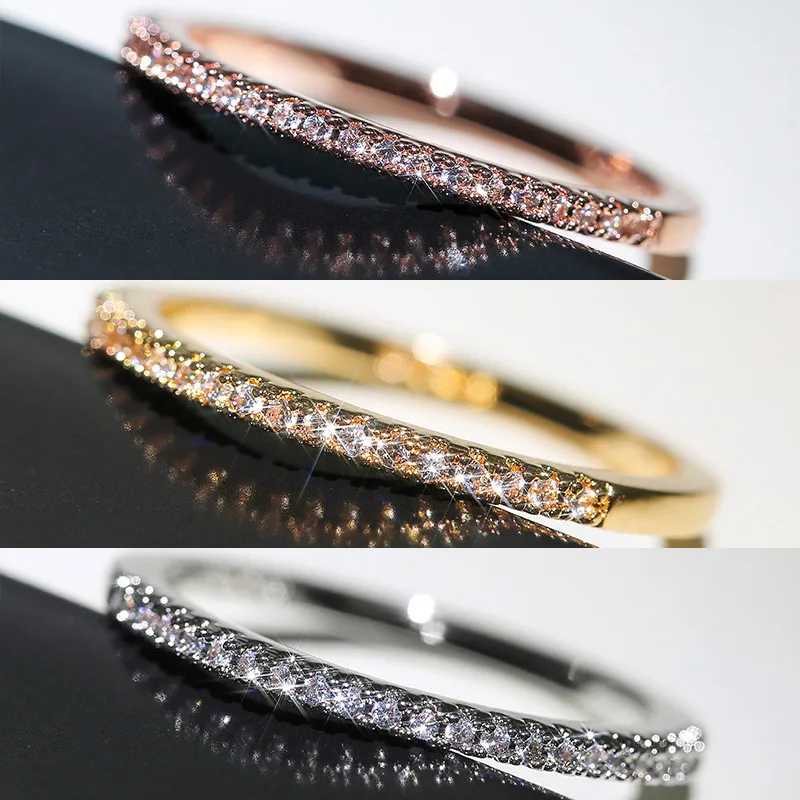 

Hot 3 Style Simple Trendy Single Row Zircon Wedding Rings For Women Gold/Rose Gold/Silver Color Female Jewelry Engagement Gifts