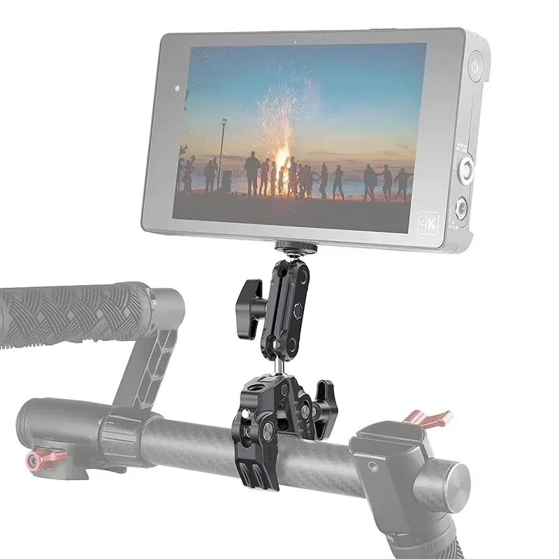 Фото U-lanzi R094 Металлический суперзажим с двойной шаровой головкой Magic Arm Clamp с отверстием 1/4 дюйма 3/8 дюйма для крепления микрофона с подсветкой монитора камеры DSLR №2