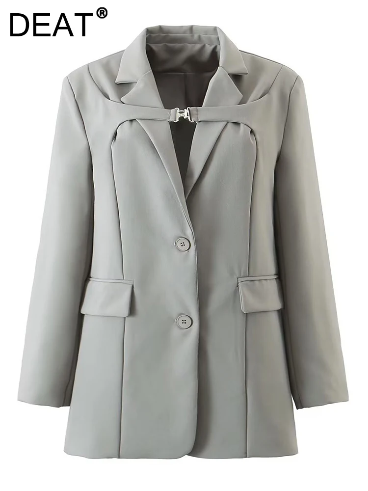 

DEAT Fashion Women's Blazer New Deconstructed Two-tone Metal Lock Notched Collar Suit Jackets Female Autumn 2023 Tide 17A2813