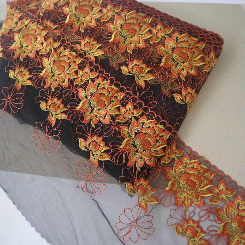 Оранжевые вышитые тюлевые кружева 24 Ярда аксессуары для шитья сделай сам