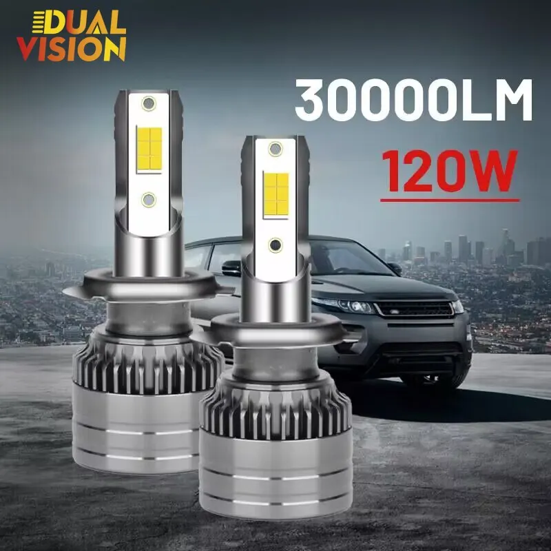 Dualvision H7 Led Headlight 30000LM 120W H4 H8 H9 H11 H1 Turbo Lamps Canbus HB3 HB4 9005 9006 Auto Fog Lights Motorcycle 6000K