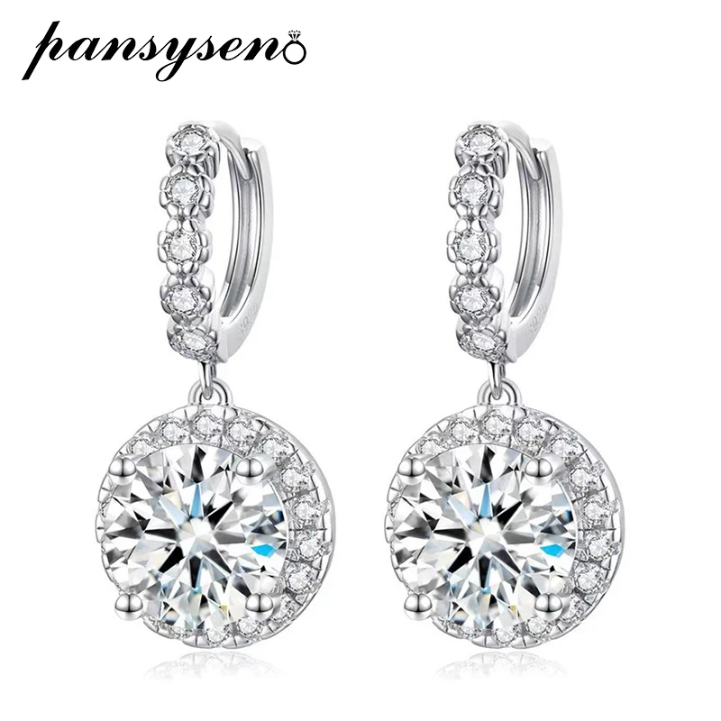 

PANSYSEN Classic 925 Sterling Silver 1CT 2CT 3CT D Color VVS1 Round Real Moissanite Dangle Drop Earrings Fine Jewelry with GRA