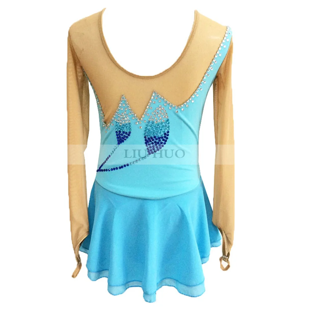 LIUHUO Women Girl Adult Performance Gymnastics Competition Leotard Ice Figure Skating Dress Tights Kid Blue Teen Dance Roller |