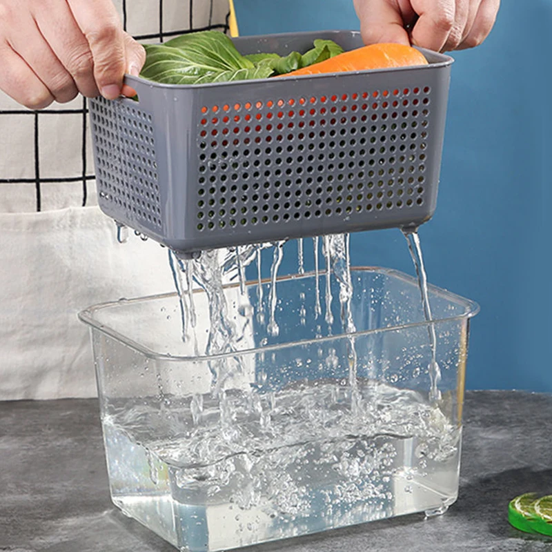 

Refrigerator Storage Box Kitchen Storage Container Food Grade Plastic Transparent Thickened Frozen Organizer Box Drain basket
