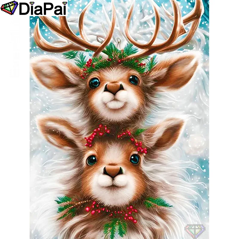

Алмазная живопись DIAPAI, полная вышивка квадратными/круглыми стразами, рисунок «животное олень», вышивка крестиком, картина 5D Стразы
