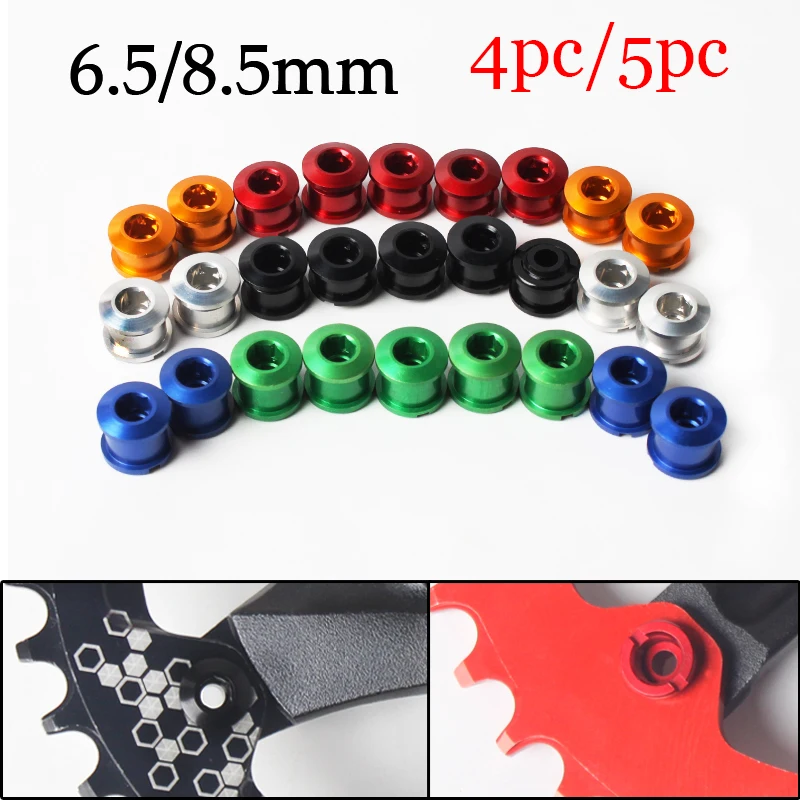 

BUCKLOS 4pc 5pc Bicycle Chainring Bolts 6.5/8.5mm Single/double Crankset Screws Aluminum Alloy Chainwheel Bolts MTB Plate Part