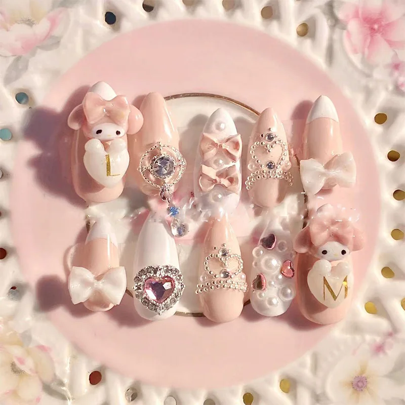 

10 шт. Sanrio наклейки для ногтей My Melody Новая Резиновая милая девушка сердце носимые трехмерные рельефные кавайные украшения для ногтей подарок...