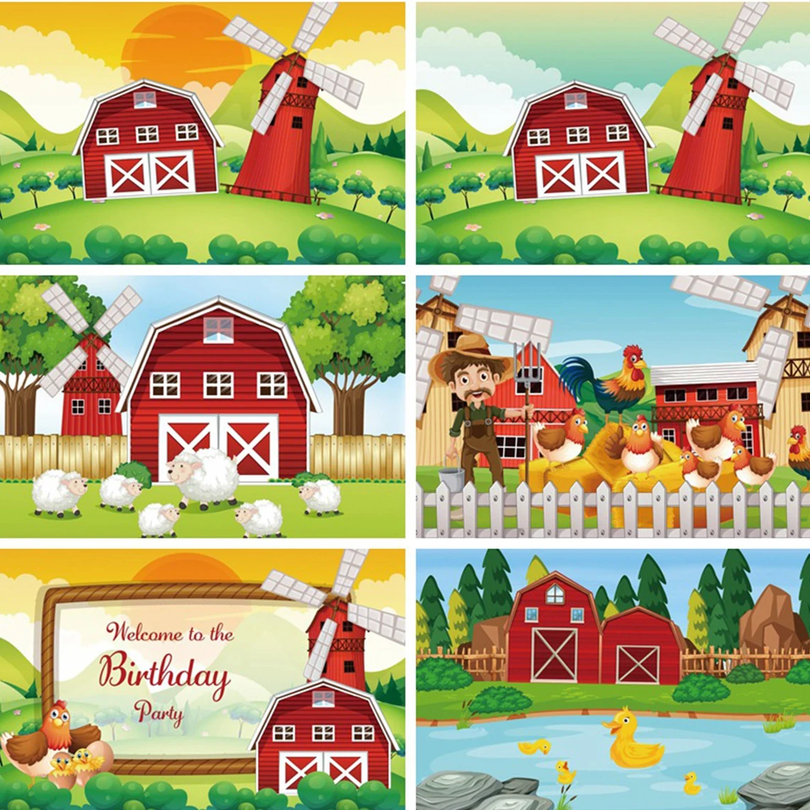

Cartoon Fram Birthday Photography Background Farmer Animal Children Portrait Party Decoration Photo Studio Photographic Backgrop