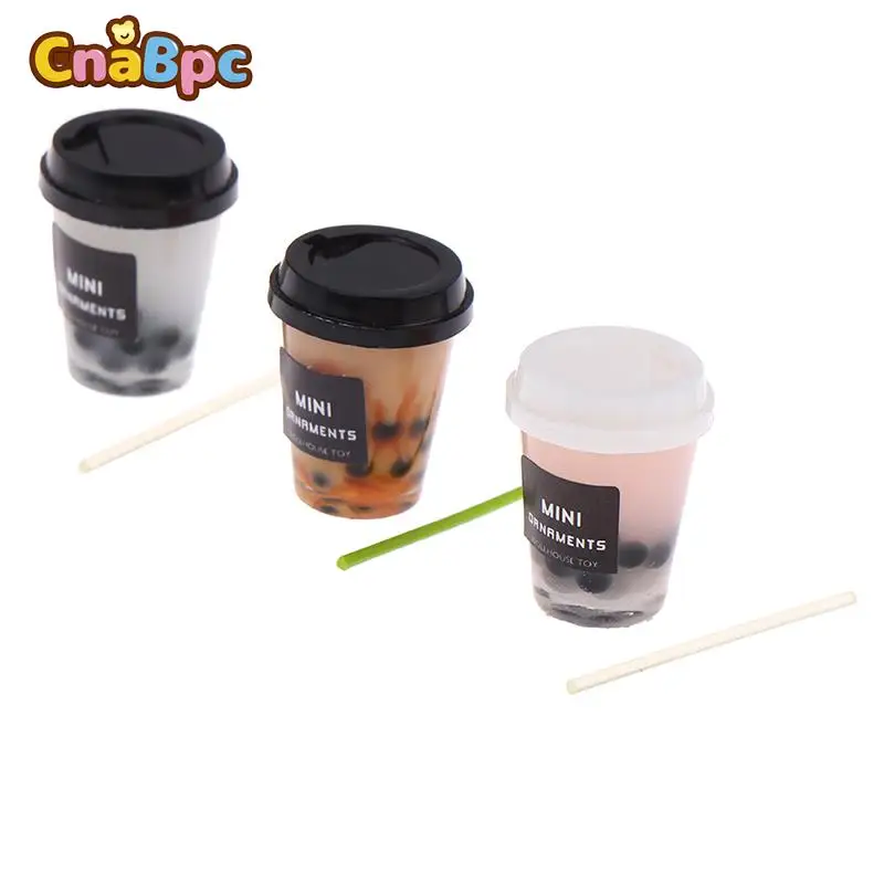 

1:12 Dollhouse Miniature Coffee Drink Cup Fruit Pearl Milk Tea Model With Straw Dollhouse Kitchen Accessories Living Scene Decor