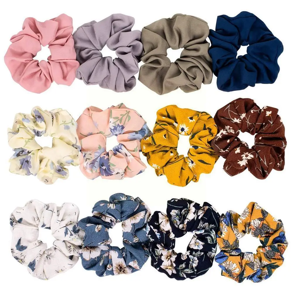 

12 Colors Daisy Floral Silk Hair Scrunchies Elastic Women Ponytail Girls Headwear Accessories Hair Rope Bands Hair Ties Hai N3W8