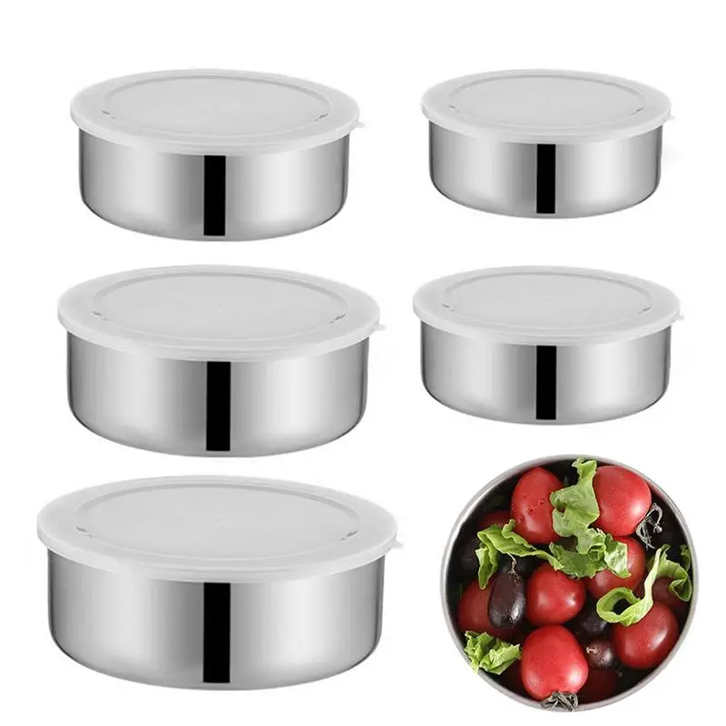 

Mixing Bowl Set 5pcs Stainless Steel Nesting Mixing Bowls Microwavable Bowls With Airtight Lids Kitchen Food Containers For Home