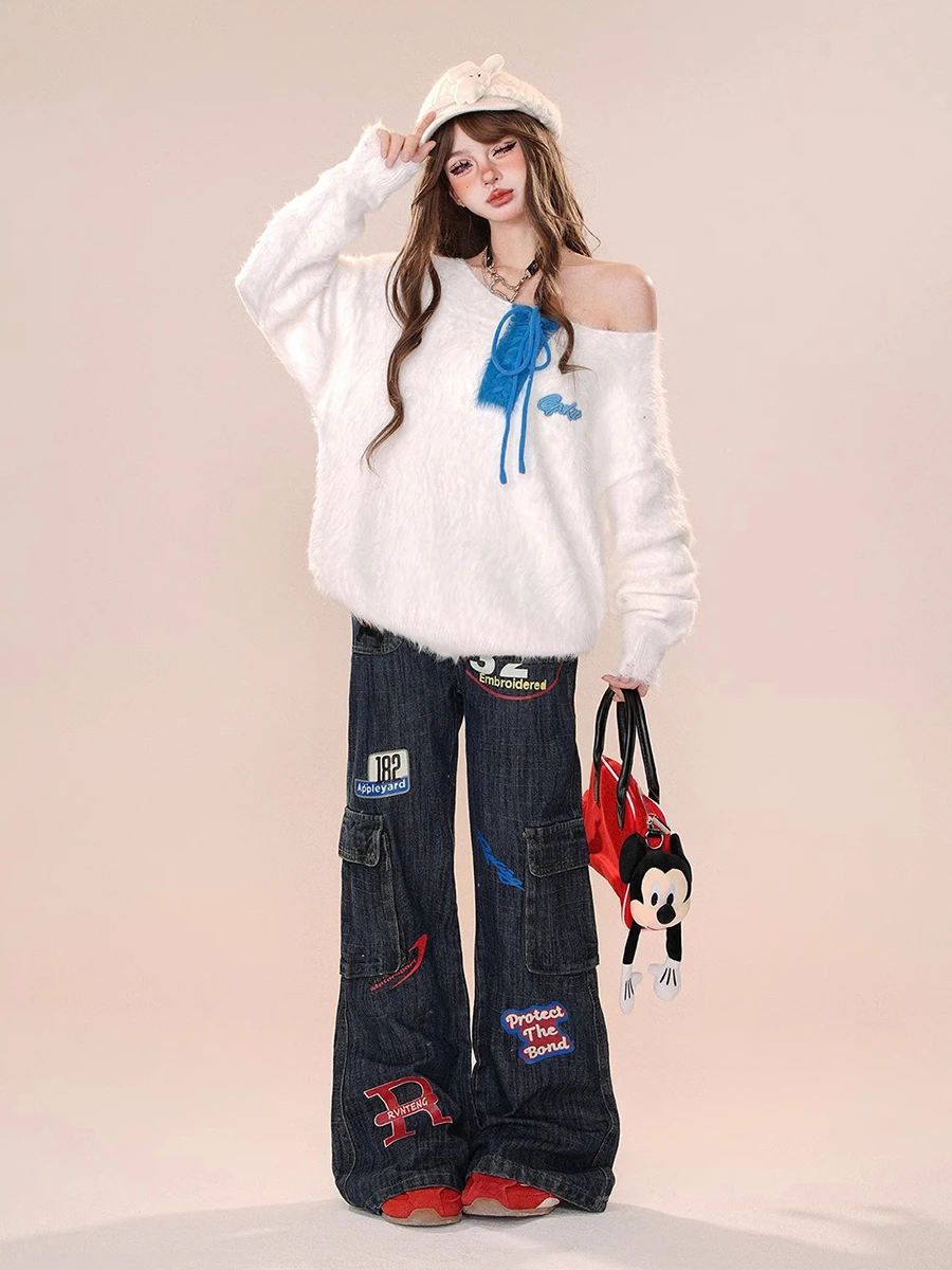 REDDACHiC джинсы-клеш с принтом в виде пастушки синие потертые брюки-карго широкими