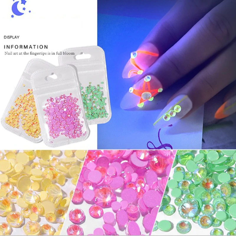 

1pack Mixed Size SS6-SS20 Luminous Crystal Nail Art Rhinestone Decorations 3D Glitter Diamond Jewelly Glow In The Dark Ornaments