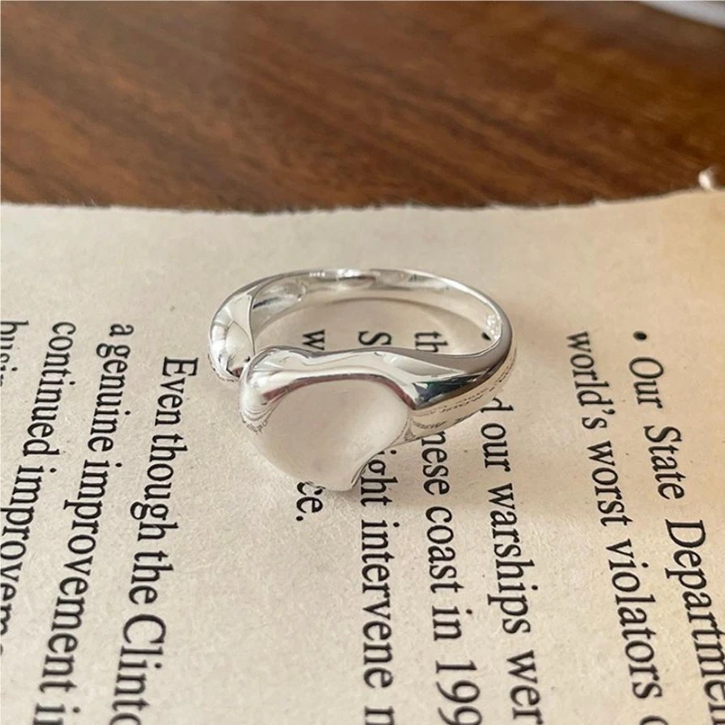 

Silvology Genuine 925 Sterling Silver Irregular Heart Rings for Women Glossy Concave Minimalist Index Finger Rings Fine Jewelry