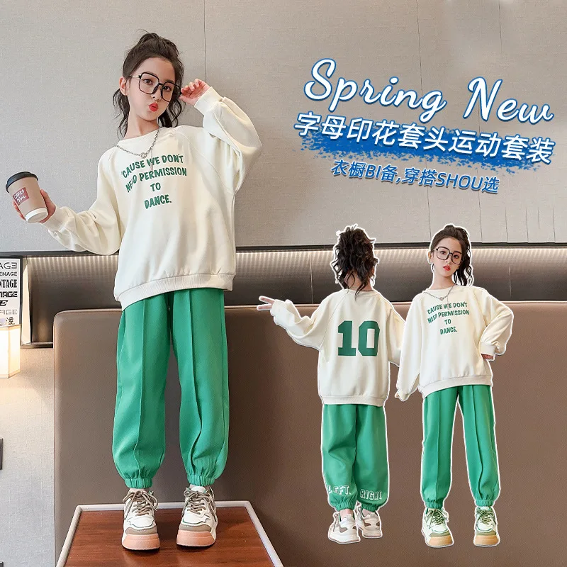 

Весенне-осенняя одежда для девочек, спортивный костюм в западном стиле, Детская толстовка среднего размера с принтом алфавита, детская одеж...