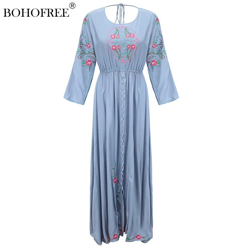

Винтажное шикарное платье с цветочной вышивкой, длинное платье на шнуровке, Vestidos Mujer, платье для женщин, платье макси, курортная одежда, платье в стиле хиппи