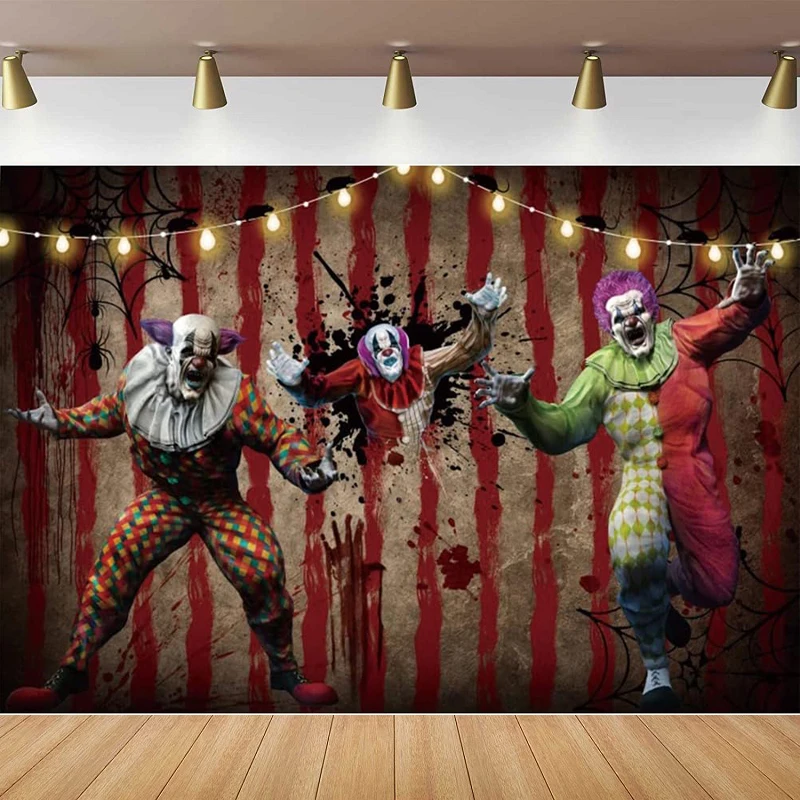 

Halloween Clown Photography Backdrop Horror Scary Circus Carnival Bloody Handprint Spider Web Background Halloween Party Banner