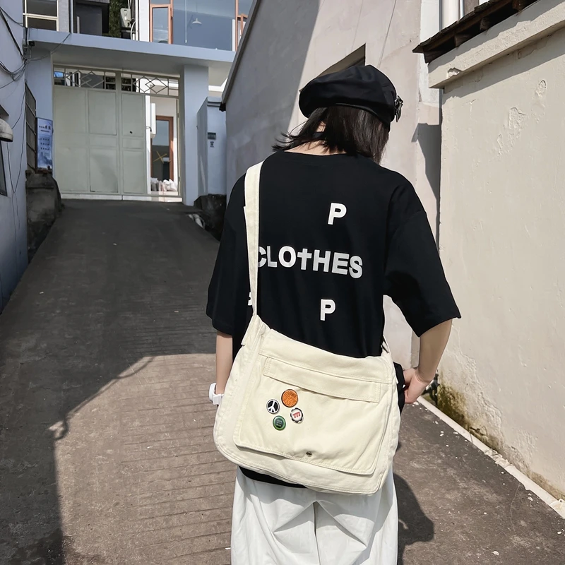 

Solid Canvas Women's Bag Student Messenger Bag Y2K Shoulder Cross Bag Unisex Eco Bag Korean Shopping Satchel Simple Flap Murse