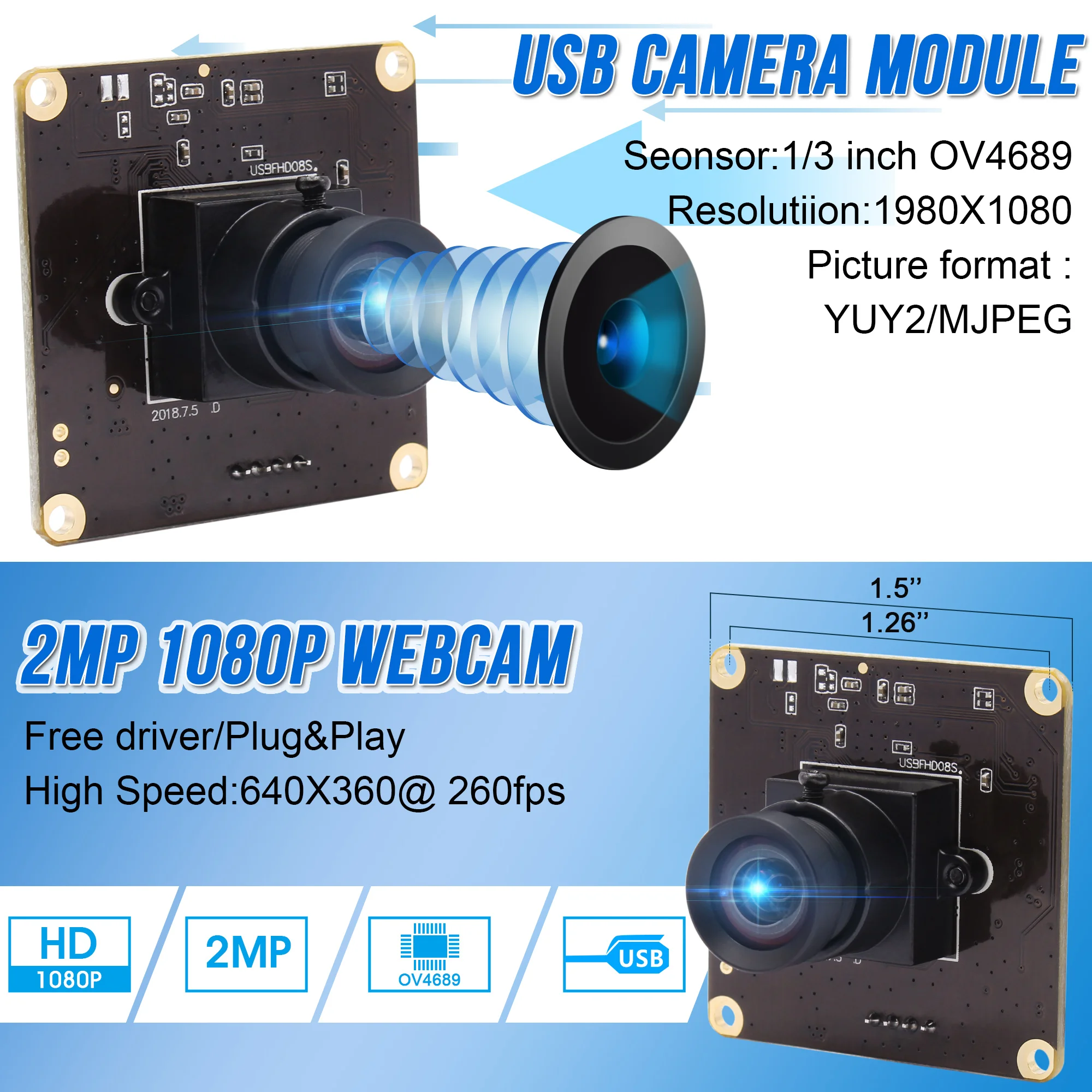 Мини-камера для гольфа ELP USB2.0 Full HD 1080P CMOS OV4689