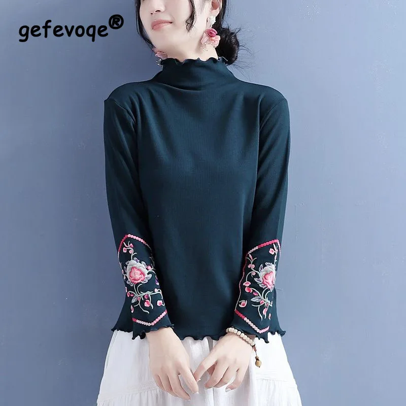 Женский двусторонний бархатный топ с вышивкой и деревянными ушками