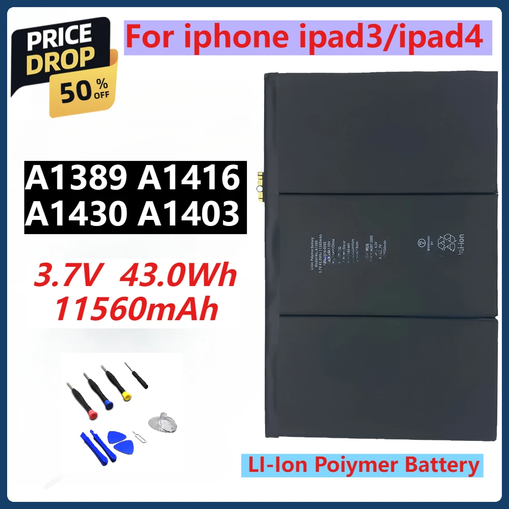 Новый аккумулятор для планшета высокой емкости A1389 11560 мАч IPad3 IPad4 A1458 A1403 A1416 A1430 A1433