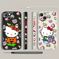 cartoon hello kitty girl for apple iphone 13 12 mini 11 pro xs max xr x 8 7 6s se plus liquid left rope silicone phone case capa