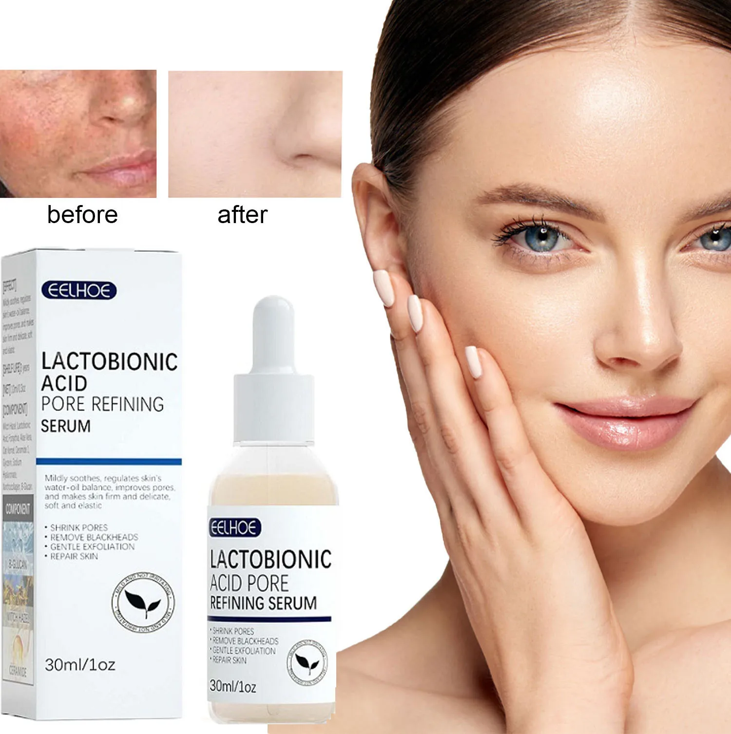 

Lactobionic Acid Pores Shrinking Serum Moisturizing Nourishing Anti-aging Soften Blackhead Smooth Pores Repair Face Skin Essence